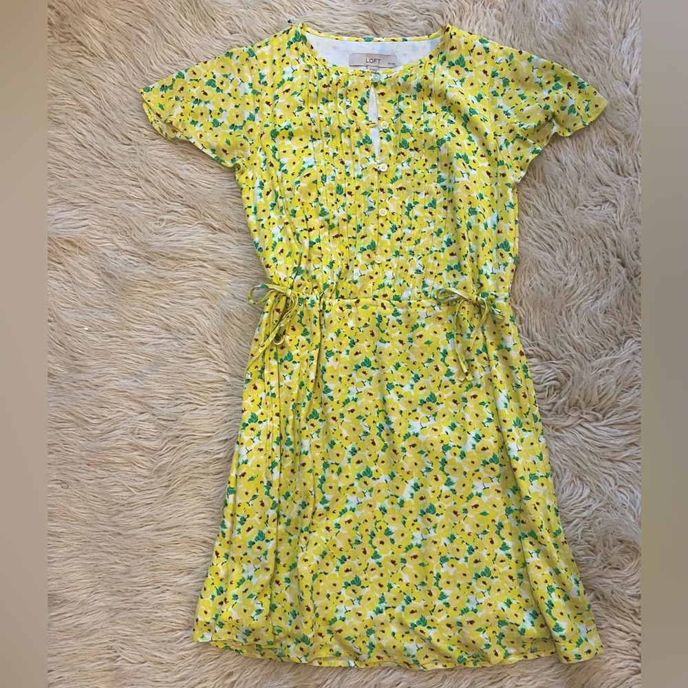 XSP loft floral print dress with side ties green yellow and white - like new